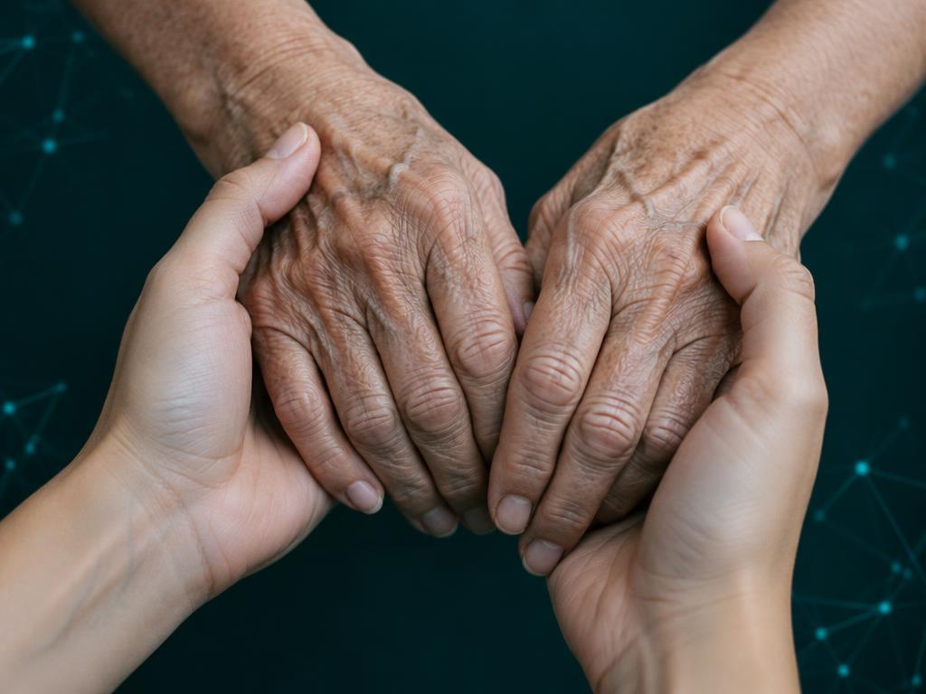 Mani che si prendono cura di una persona anziana